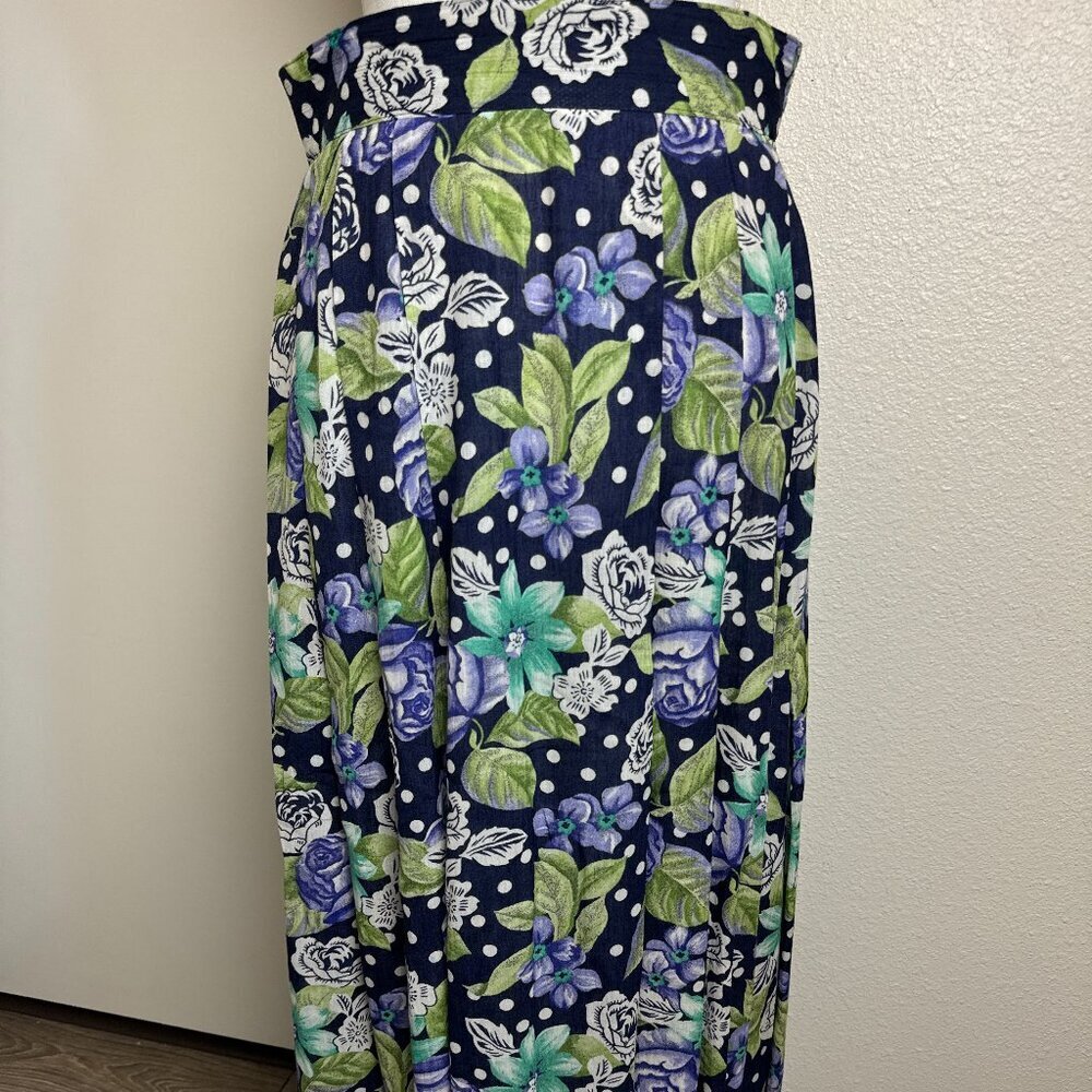 Vintage Norton McNaughton Floral & Polka Dot Print Maxi Pleated Skirt Size 10
